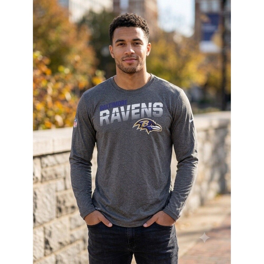 Nike Men's Baltimore Ravens NFL Dri-Fit Long Sleeve Shirt Graphic Gray Size 3XL